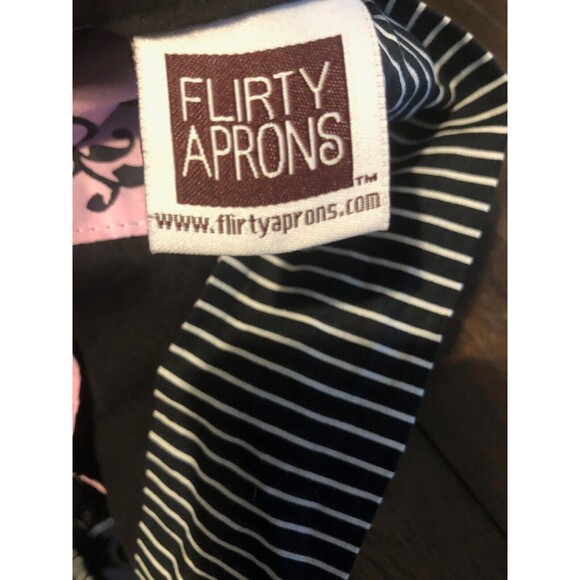 Flirty Aprons Pink w/Black Scroll Pattern & Ruffle Back or Side Tie Adult One Sz - Picture 8 of 9